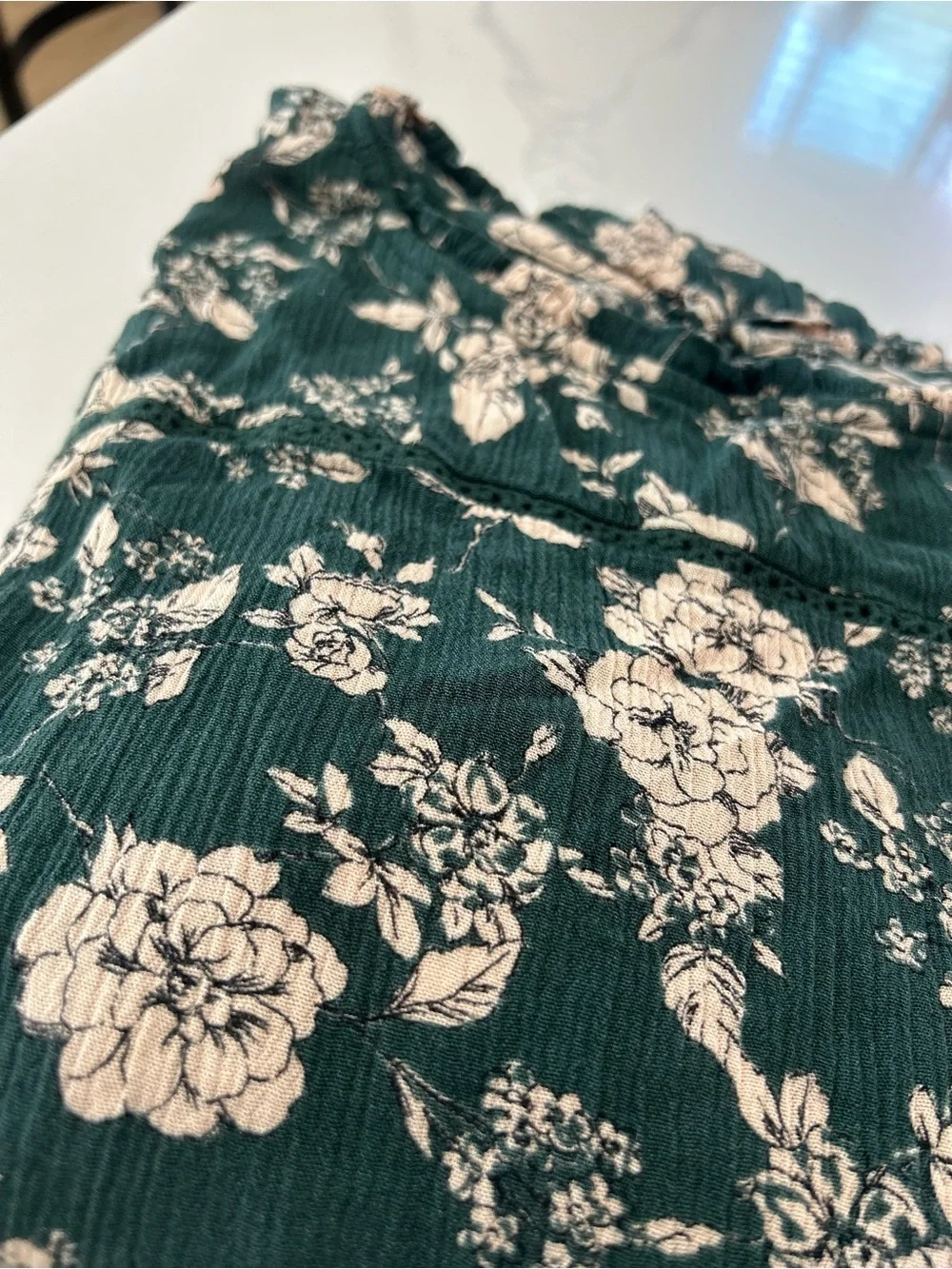 Long Sleeve Forest Green Floral Tiered Mini Dress - Picture 8 of 8